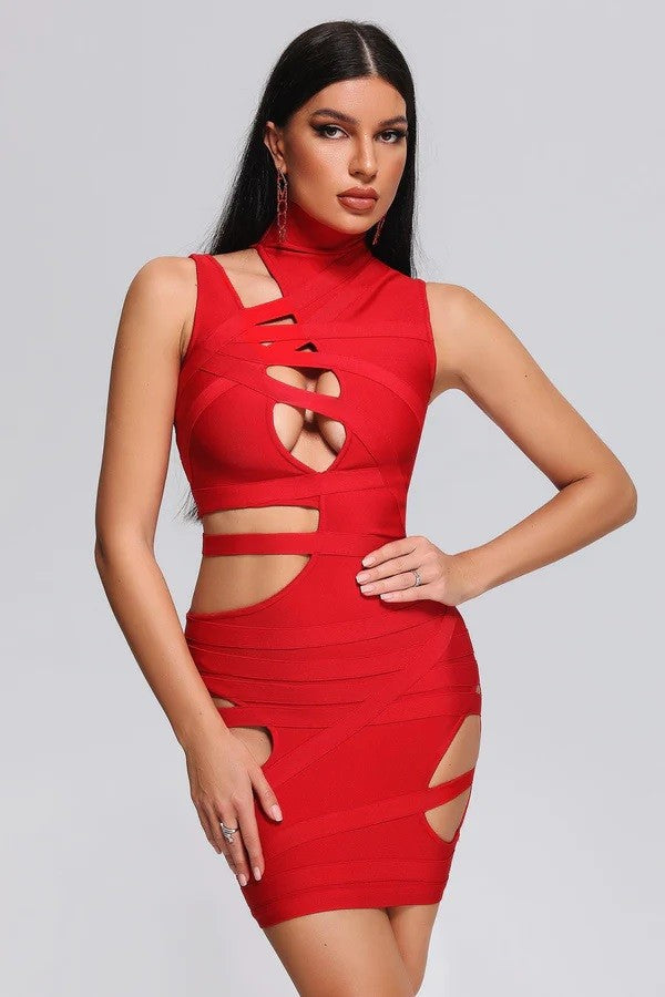 Fiery Statement Red Cut-Out Bandage Dress