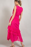V NECK RUFFLE MAXI DRESS