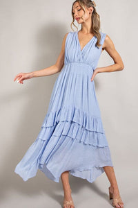 V NECK RUFFLE MAXI DRESS