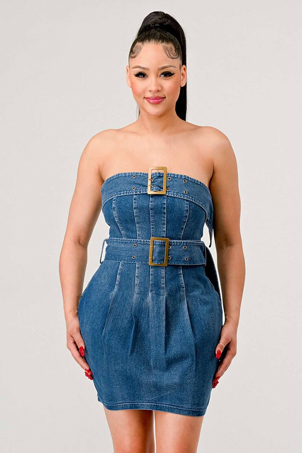 Buckle up denim delight dress