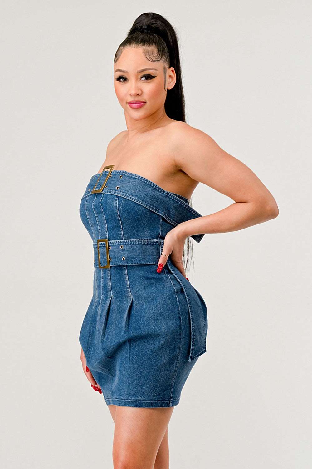 Buckle up denim delight dress