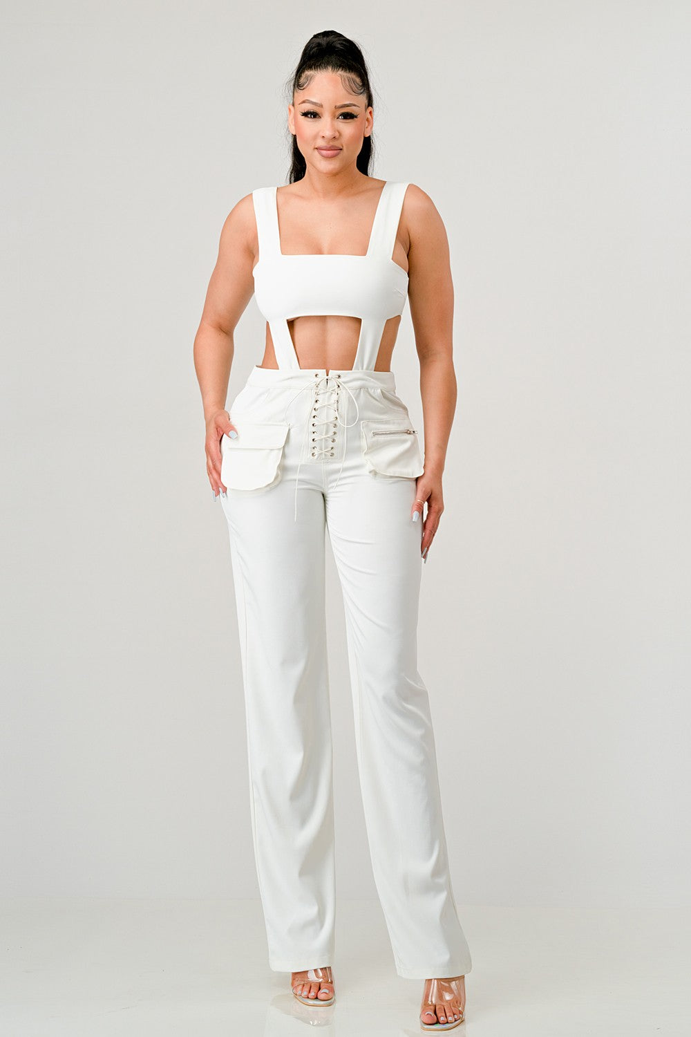 classic white cut out matching set