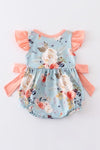 Blue floral print ruffle baby girl bubble