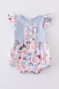 Blue ruffle buttons girl baby bubble
