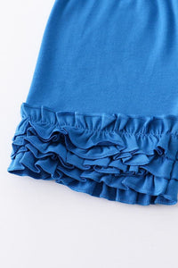Blue marine creature print ruffle girl set