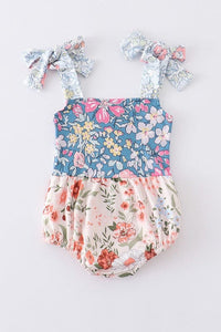 Navy floral print ruffle buttons girl bubble