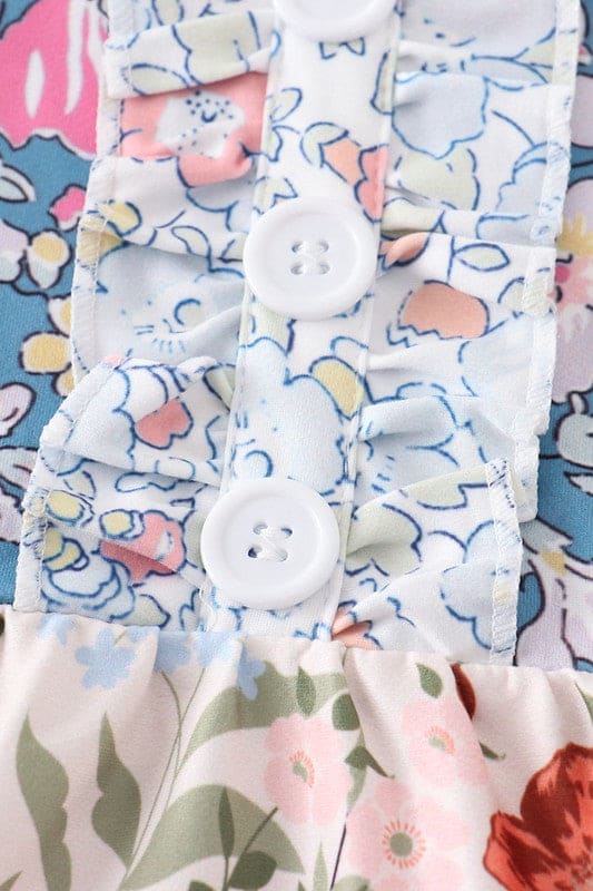 Navy floral print ruffle buttons girl bubble