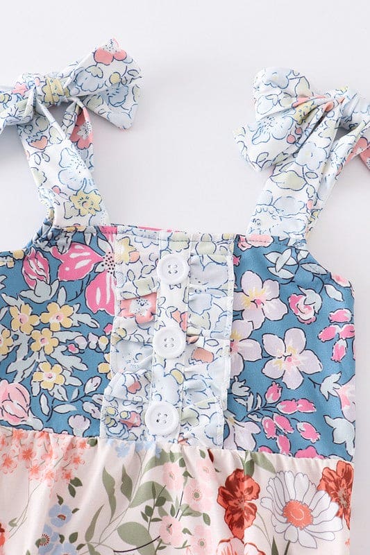 Navy floral print ruffle buttons girl bubble