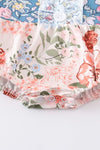 Navy floral print ruffle buttons girl bubble