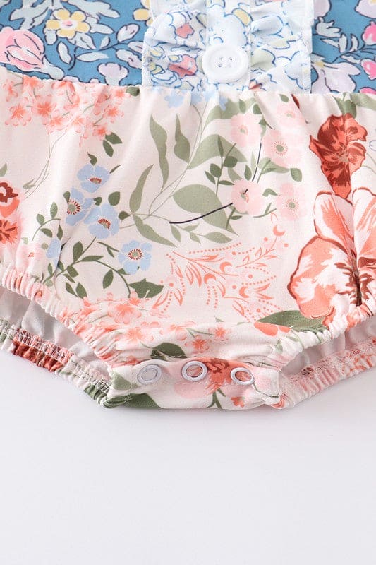 Navy floral print ruffle buttons girl bubble