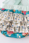 Green floral print ruffle girl bubble