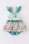 Green floral print ruffle girl bubble