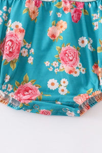 Green floral print ruffle girl bubble