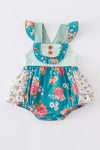 Green floral print ruffle girl bubble