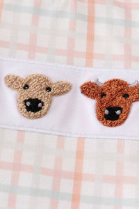 Cow french knot plaid boy short set