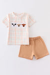 Cow french knot plaid boy short set