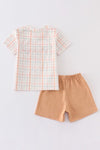 Cow french knot plaid boy short set