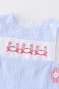 Blue seersucker crab embroidery boy jonjon