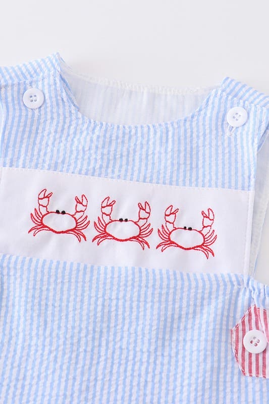 Blue seersucker crab embroidery boy jonjon