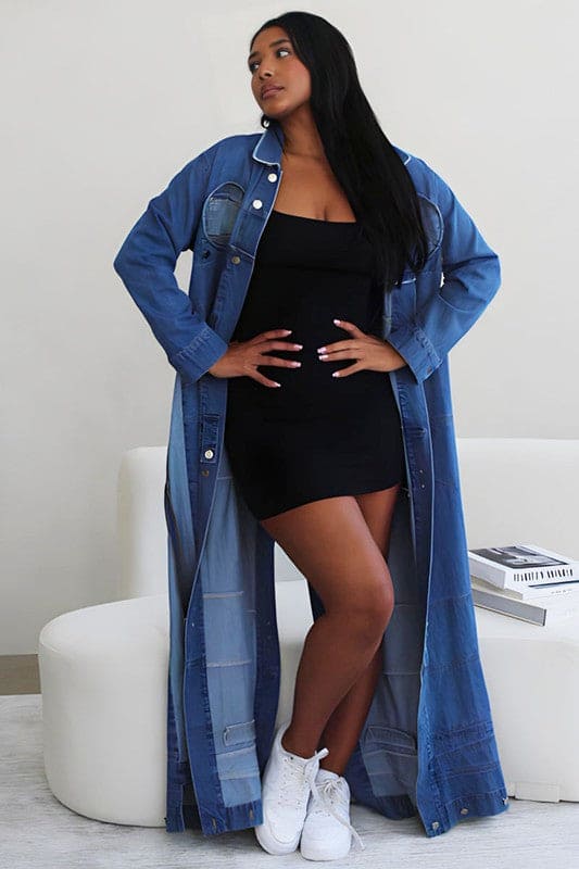 Athina Casual Denim Slit Open Long Denim Jacket – LURE
