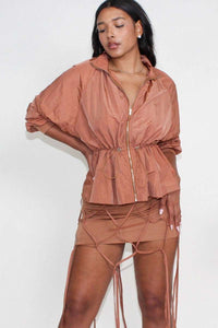 Desert Rose: Cinched Waist Windbreaker and Tassel Skirt Set