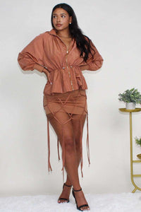 Desert Rose: Cinched Waist Windbreaker and Tassel Skirt Set