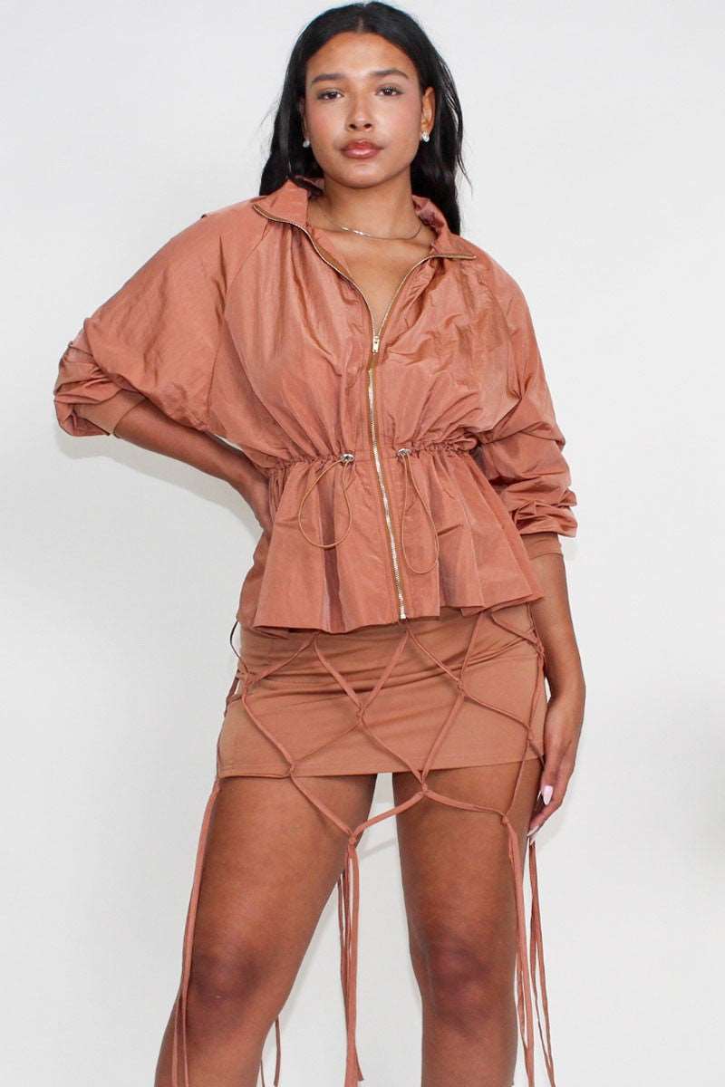 Desert Rose: Cinched Waist Windbreaker and Tassel Skirt Set