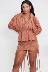 Desert Rose: Cinched Waist Windbreaker and Tassel Skirt Set