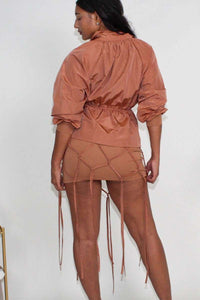 Desert Rose: Cinched Waist Windbreaker and Tassel Skirt Set