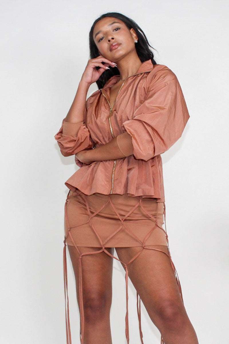 Desert Rose: Cinched Waist Windbreaker and Tassel Skirt Set