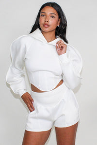 Modern White Crop Hoodie and Shorts Set