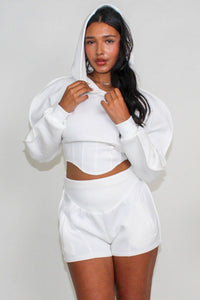 Modern White Crop Hoodie and Shorts Set