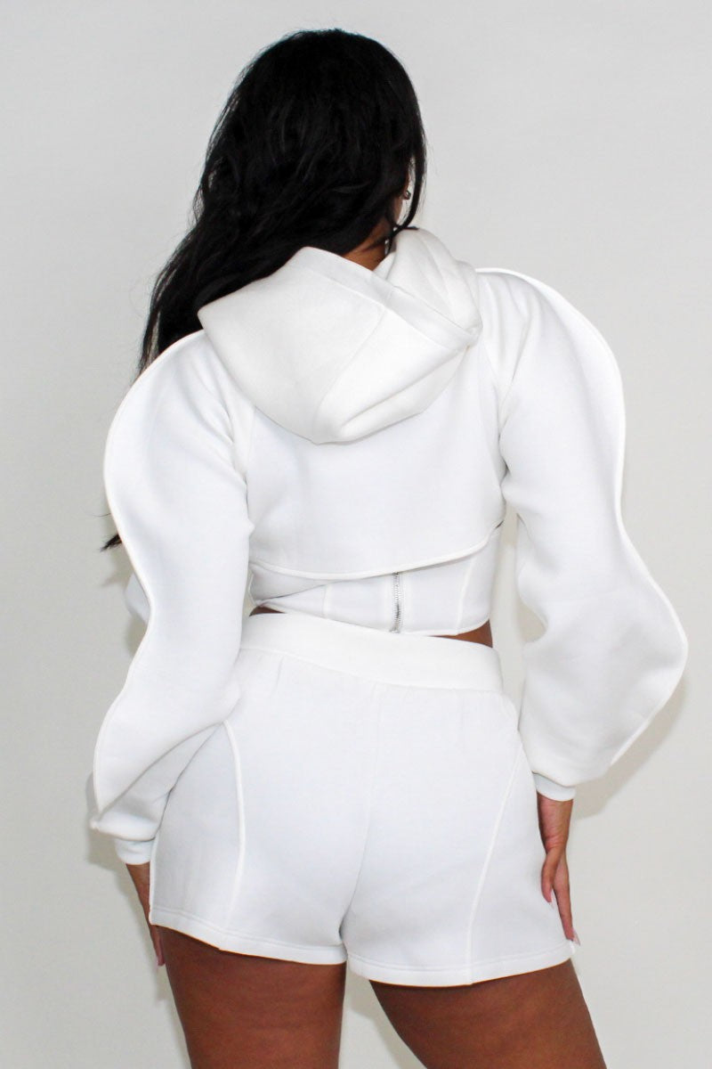 Modern White Crop Hoodie and Shorts Set