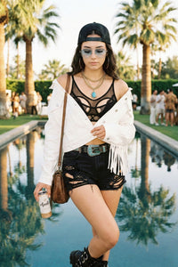 Cochella White Fringe Denim Jacket