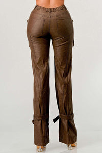Athina PU Brown Cargo Pants