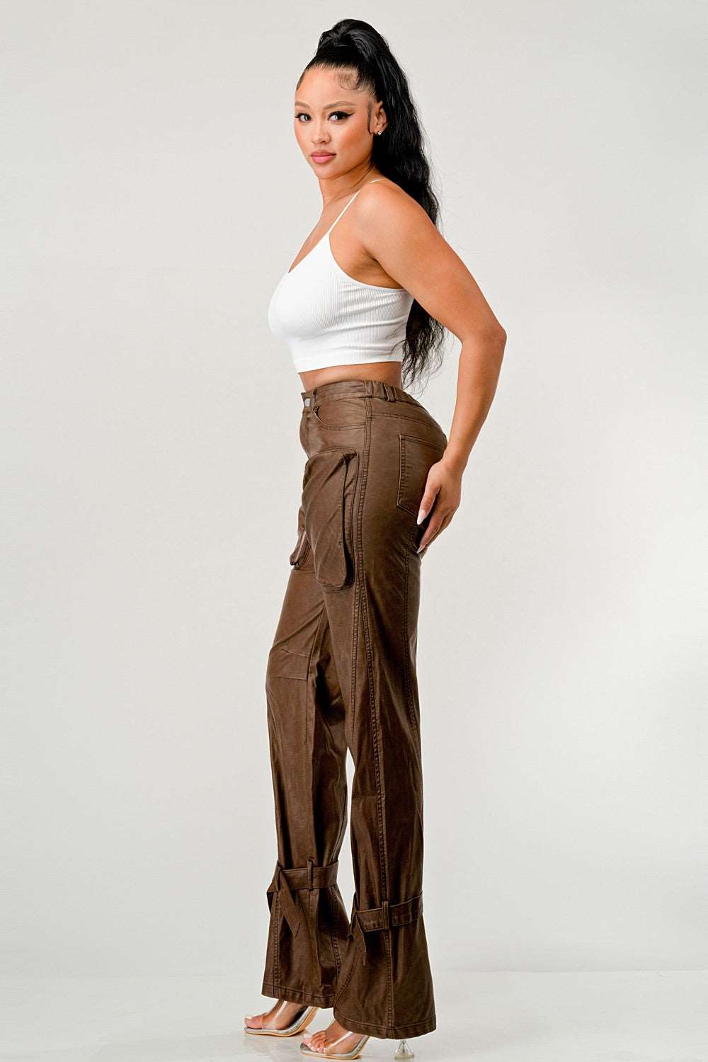 Athina PU Brown Cargo Pants