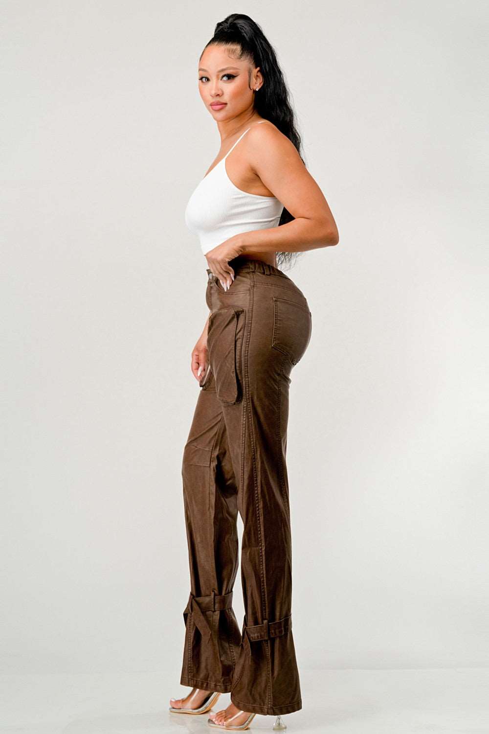 Athina PU Brown Cargo Pants