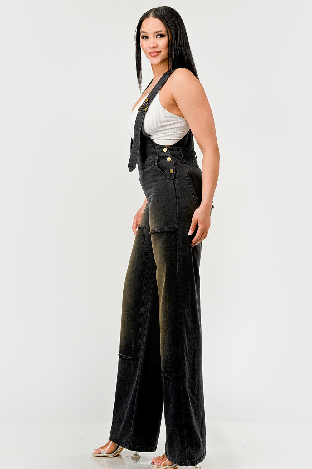 Urban Noir Denim Overalls Black Jumpsuit new