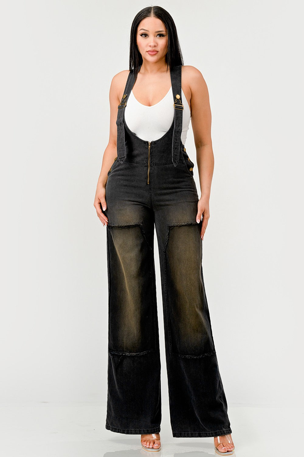 Urban Noir Denim Overalls Black Jumpsuit new