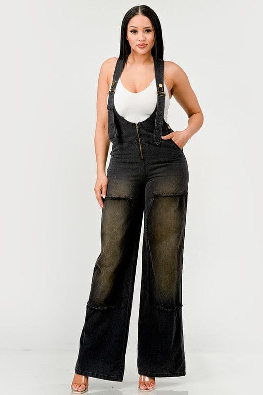 Urban Noir Denim Overalls Black Jumpsuit