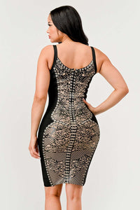 Dark Aztec Printed Bandage Dress