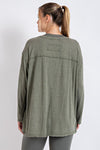 Mineral Washed Round Neckline Long Sleeves Top