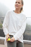 Mineral Washed Round Neckline Long Sleeves Top