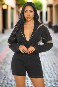 Chic Mesh-Panelled Black Romper