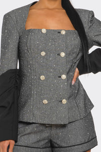 Double-Breasted Tweed Blazer and Shorts Set