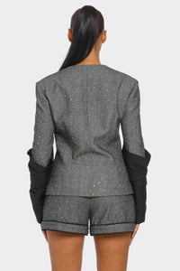 Double-Breasted Tweed Blazer and Shorts Set
