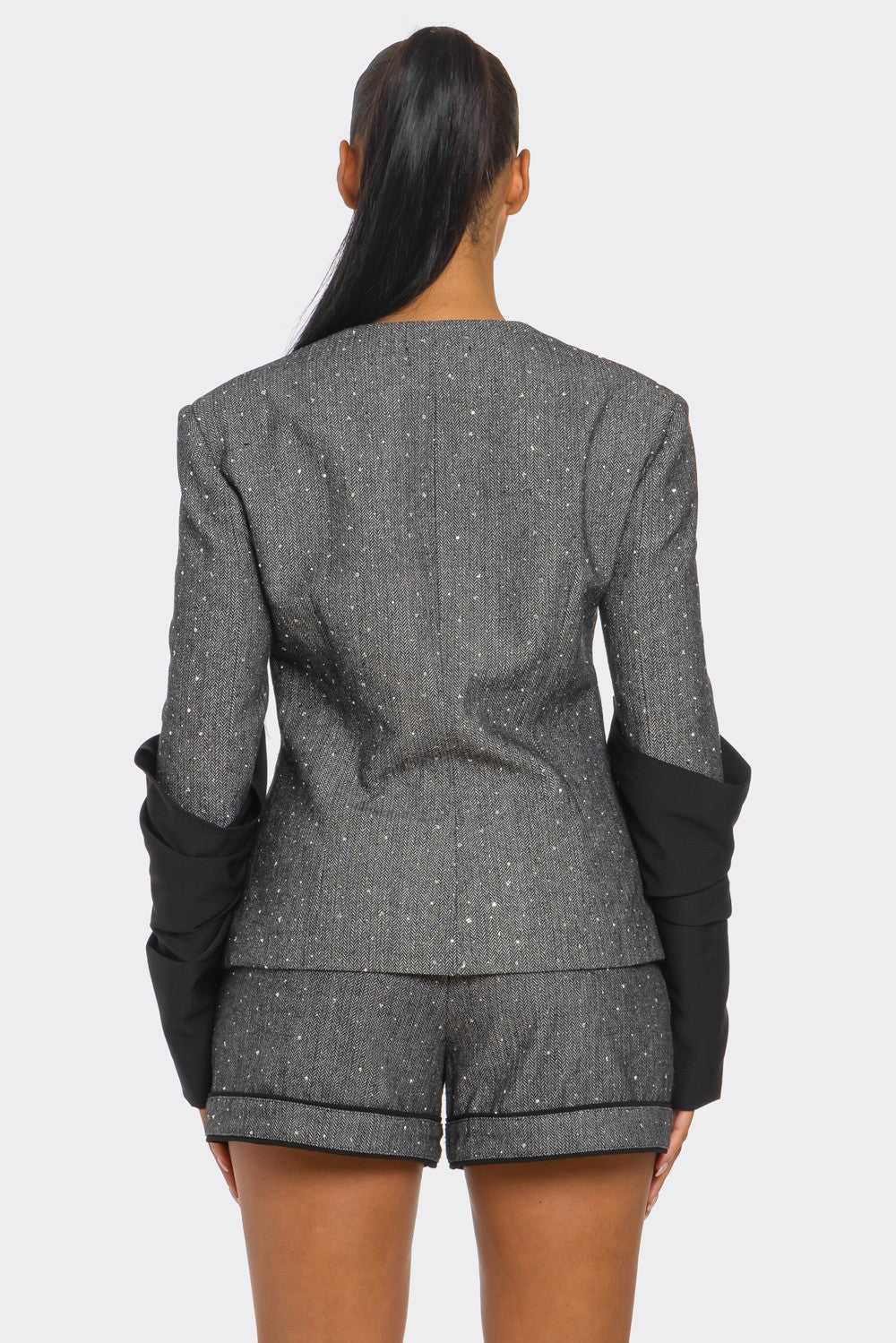 Double-Breasted Tweed Blazer and Shorts Set