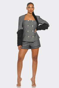 Double-Breasted Tweed Blazer and Shorts Set