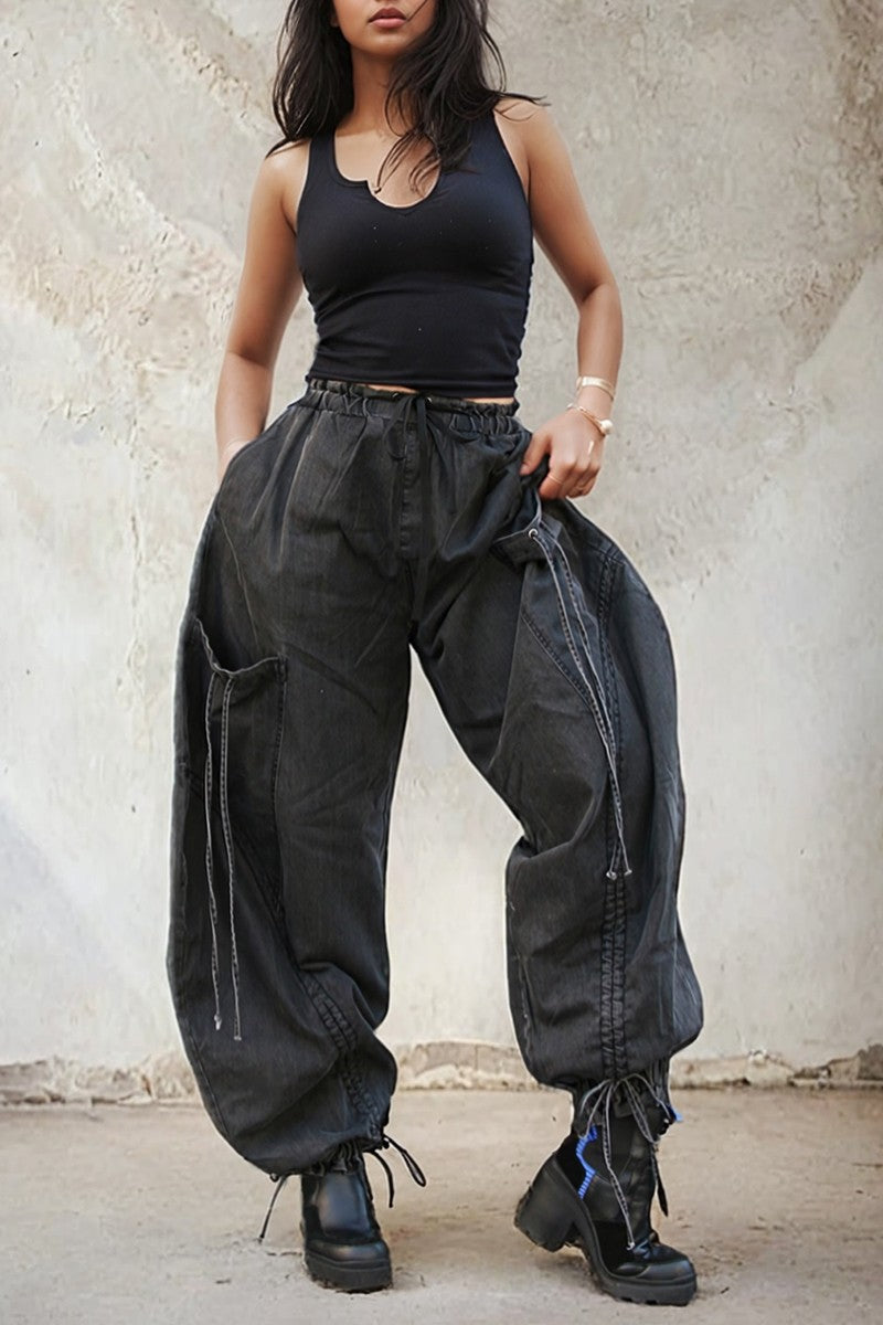 Relaxed Cargo Denim Pants