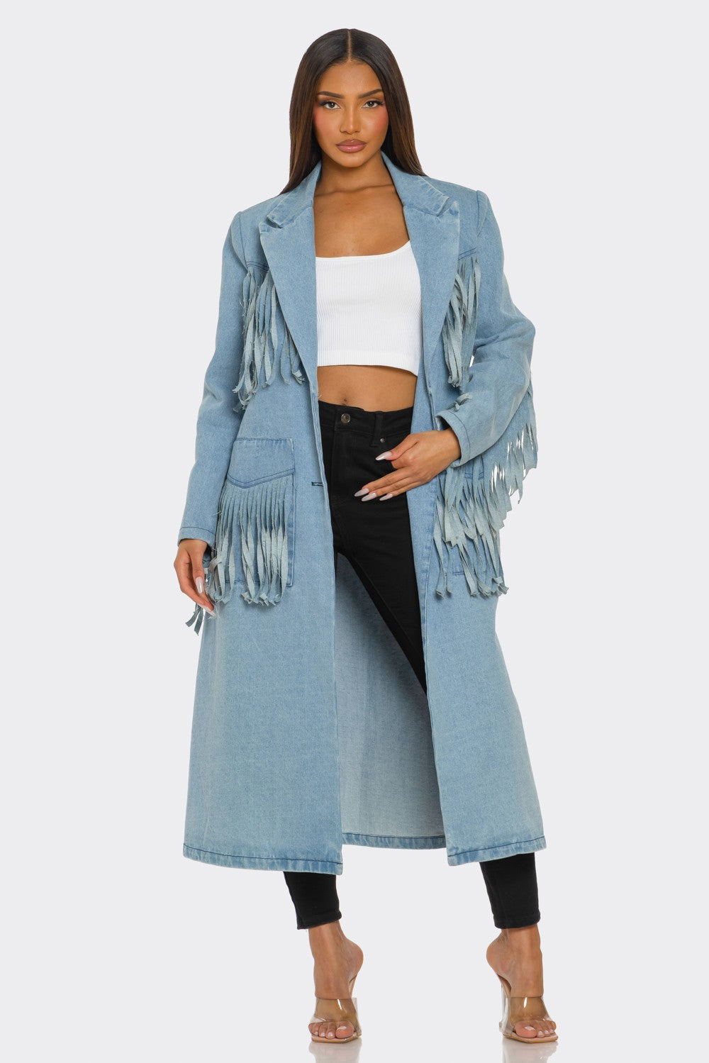 Fringed Denim Trench